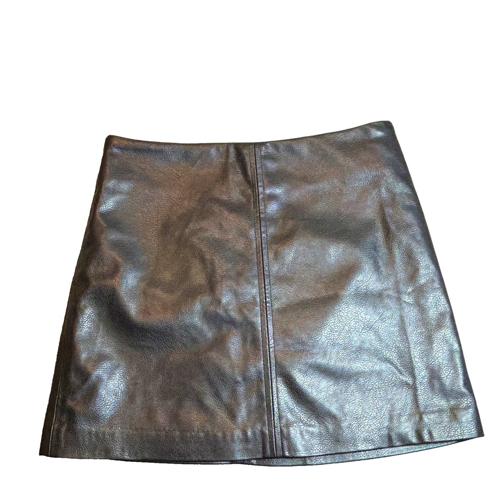 H&M Women's Black Faux Leather A-Line Mini Skirt, Zipper, Size 8